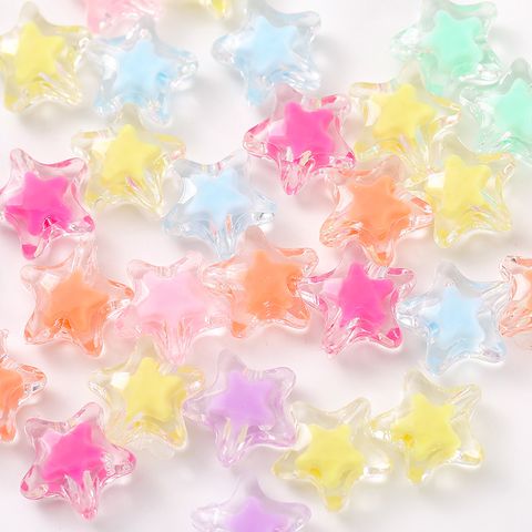 16mm Transparent Candy Color Five-Pointed Star Inner Colorful Beads Plated AB Color Scattered Beads Transparent Color Bracelet String Beads Handmade Diy Hair Accessories