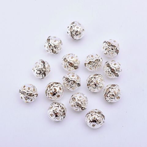 20 Pcs Diy Bracelet Gold-Plated Silver Color Rhinestone Ball Water Rhinestone Ball Ball Cap Shambhala Beads Inlaid Cap Spacer Beads 6/8mm