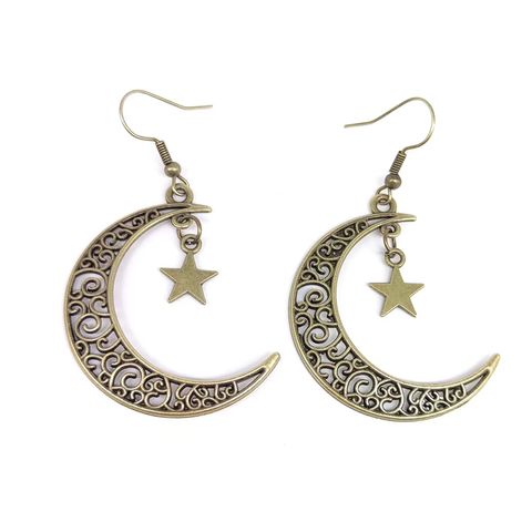 1 Pair Retro Sun Moon Plating Hollow Out Alloy Silver Plated Drop Earrings