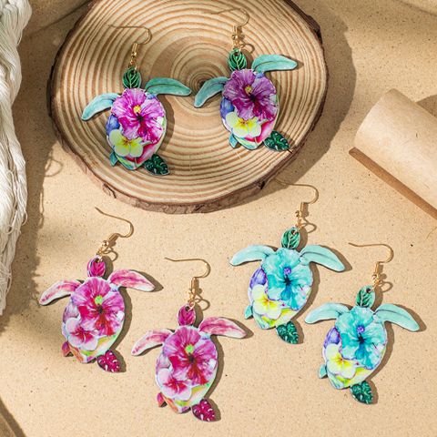 1 Pair Vacation Bohemian Beach Tortoise Flower Arylic Drop Earrings