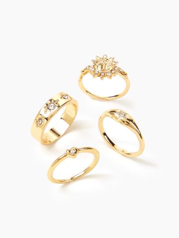 IG Style Simple Style Sun Heart Shape Butterfly 14K Gold Plated Rhinestones Alloy Wholesale Rings