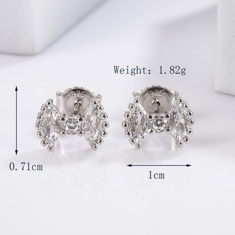 1 Pair Glam Romantic Shiny Star Moon Oval Plating Inlay Sterling Silver Zircon White Gold Plated Ear Studs