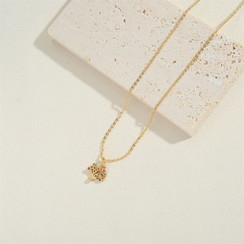 Copper 14K Gold Plated Vintage Style Simple Style Commute Inlay Ice Cream Tree Flower Zircon Pendant Necklace