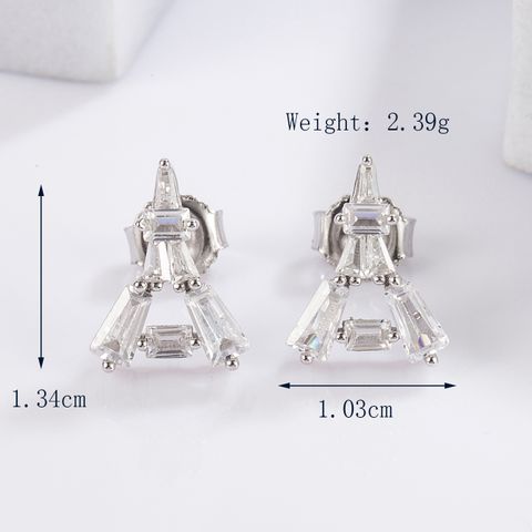 1 Pair Elegant Glam Shiny Triangle Geometric Plating Inlay Sterling Silver Zircon White Gold Plated Drop Earrings