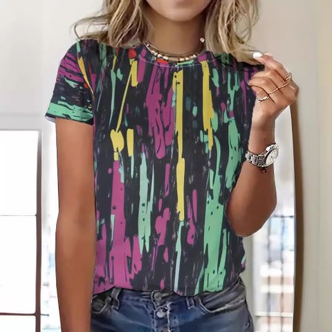 Women's T-shirt Short Sleeve T-Shirts Casual Abstract Color Block
