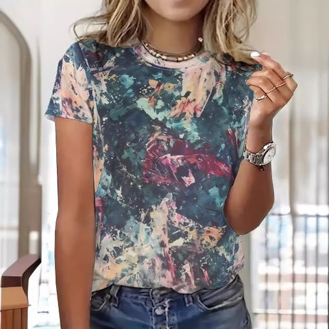 Women's T-shirt Short Sleeve T-Shirts Simple Style Color Block