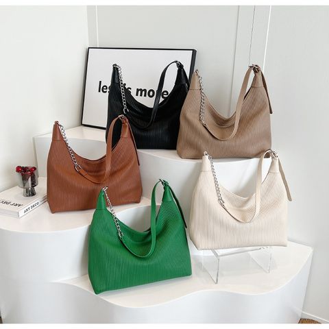 Women's Medium Pu Leather Solid Color Vintage Style Zipper Tote Bag