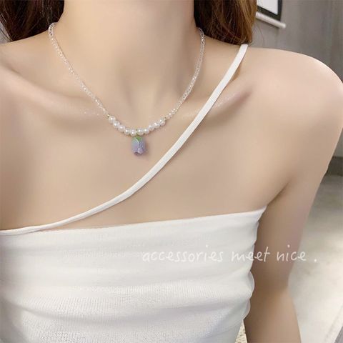 IG Style Sweet Flower Arylic Imitation Pearl Alloy Plating Women's Pendant Necklace 1 Piece