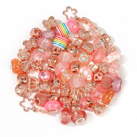 60 Pcs Set Acrylic-Based Resin Alloy Rainbow Big Hole Beads Set Amazon Hot Sale Girls' Jewelry Wholesale