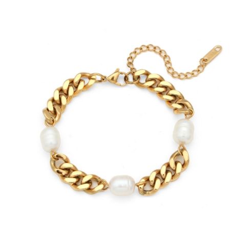 Titanium Steel 18K Gold Plated Simple Style Classic Style Plating Inlay Solid Color Pearl Bracelets