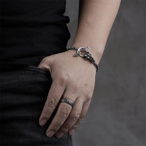 Casual Hip-Hop Dragon Copper Asymmetrical Plating Silver Plated Men's Bracelets