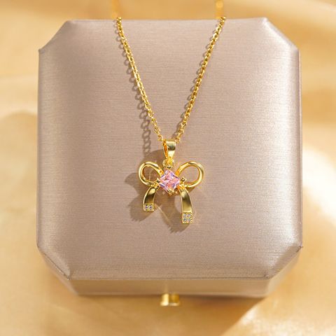 304 Stainless Steel Copper 18K Gold Plated Glam Luxurious Plating Inlay Solid Color Diamond Pendant Necklace
