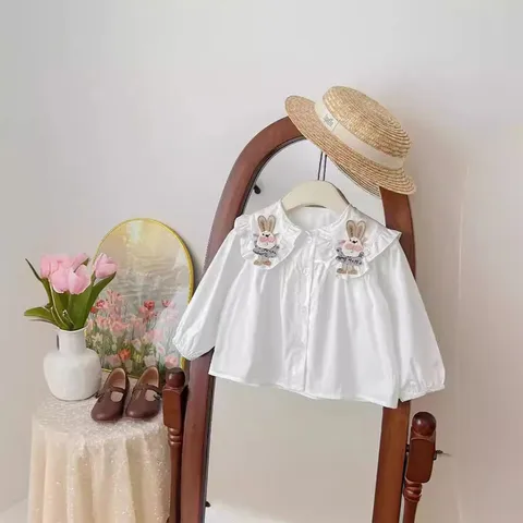 Cute Rabbit Appliques Cotton T-shirts & Blouses