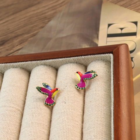 Elegant Simple Style Bird Copper Plating Rhinestones Ear Studs 1 Pair