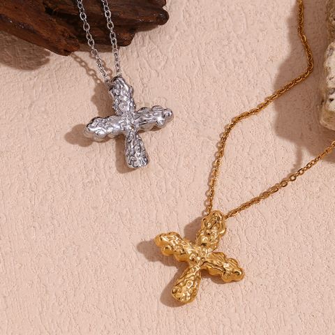 Stainless Steel 18K Gold Plated Vintage Style Classic Style Cross Plating Pendant Necklace