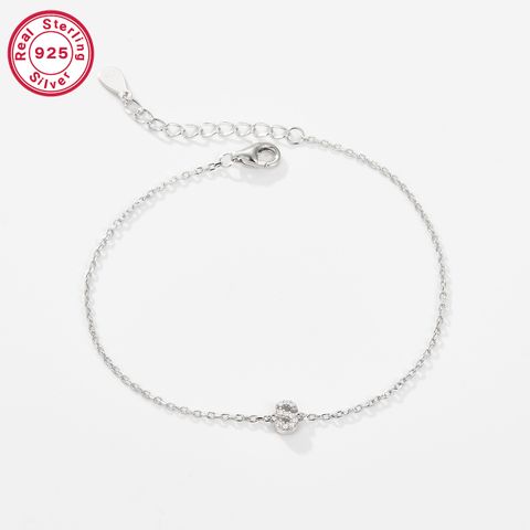 Sterling Silver White Gold Plated Simple Style Classic Style Letter Plating Inlay Zircon Bracelets