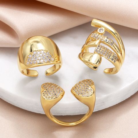 Wholesale Modern Style Simple Style Heart Shape Copper Plating Inlay 18K Gold Plated Zircon Rings