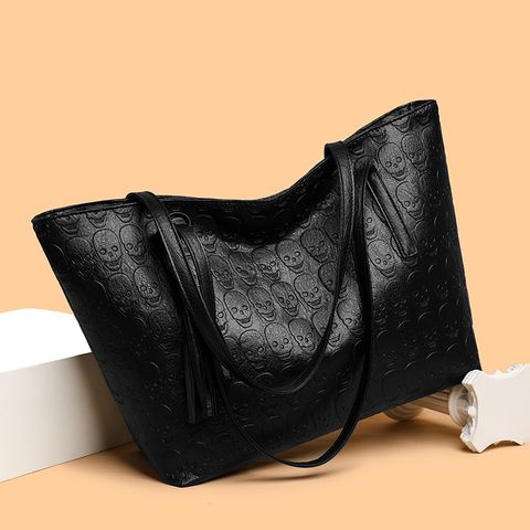 Women's Pu Leather Skull Classic Style Zipper Tote Bag