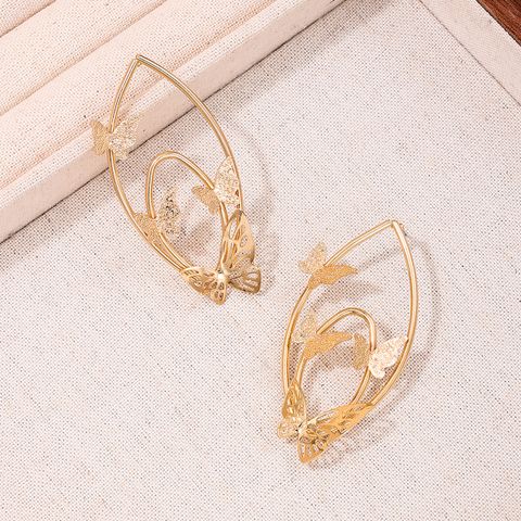 1 Pair Simple Style Butterfly Hollow Out Ferroalloy Ear Studs