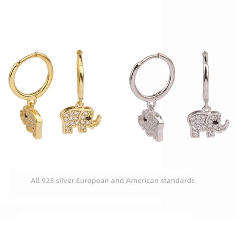 1 Pair Simple Style Elephant Inlay Sterling Silver Rhinestones Drop Earrings
