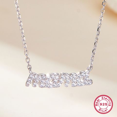 Sterling Silver Simple Style Letter Inlay Artificial Diamond Pendant Necklace