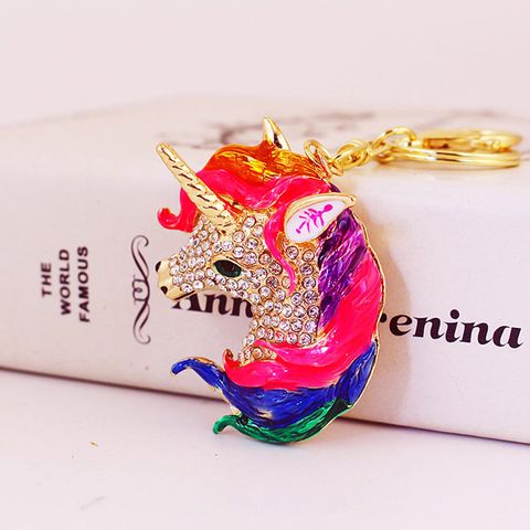 Cute Unicorn Zinc Alloy Plating Inlay Rhinestones Women's Bag Pendant Keychain