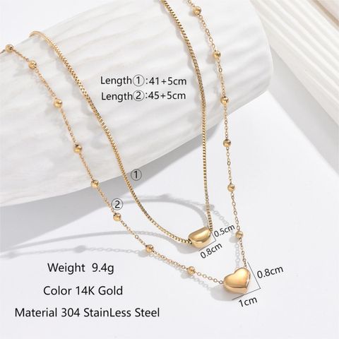 304 Stainless Steel 14K Gold Plated Elegant Romantic Classic Style Plating Heart Shape Double Layer Necklaces