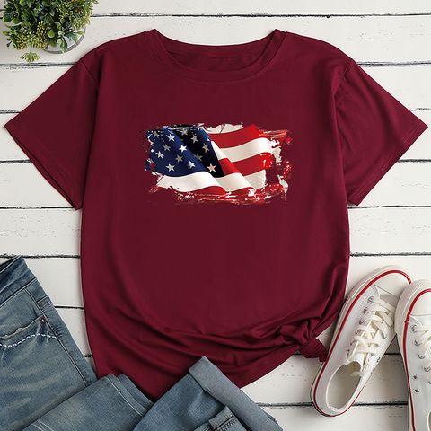 Unisex T-shirt Short Sleeve T-Shirts Printing Casual Letter American Flag