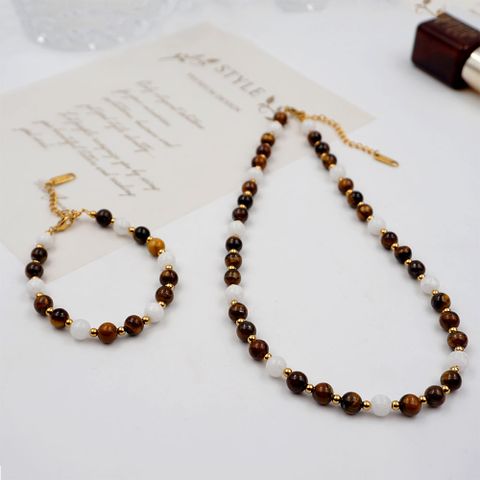 Classical Vintage Style Round Gold Plated Tiger Eye Wholesale Bracelets Necklace