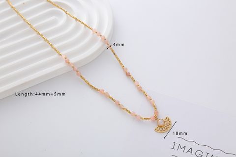 Stainless Steel Moonstone Shell 18K Gold Plated Simple Style Classic Style Color Block Beaded Plating Necklace