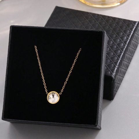 304 Stainless Steel 18K Gold Plated French Style Modern Style Classic Style Plating Inlay Circle Rhinestones Pendant Necklace