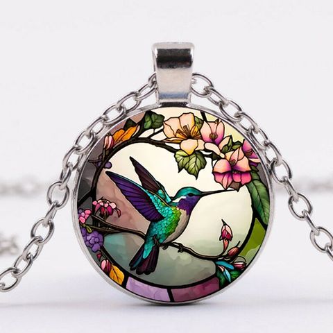 Wholesale Jewelry Retro Simple Style Hummingbird Alloy Glass Chain Pendant Necklace