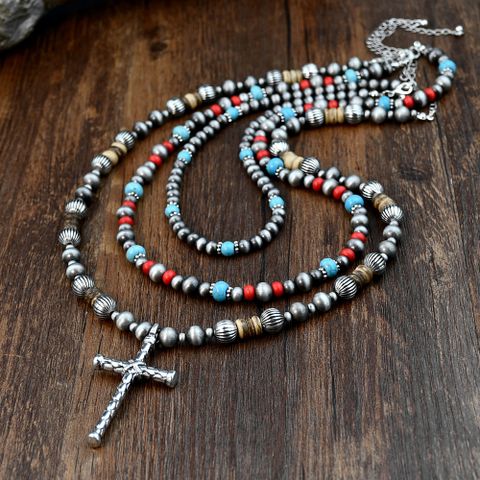 IG Style Simple Style Cross Round CCB Alloy Turquoise Beaded Unisex Pendant Necklace Necklace