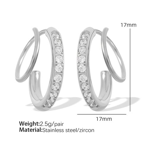 1 Pair Elegant Simple Style Geometric Round Plating 304 Stainless Steel Zircon Ear Studs