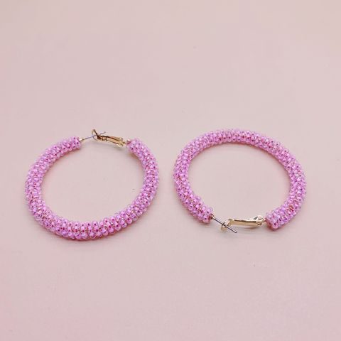 1 Pair Simple Style Geometric Plating Seed Bead Hoop Earrings