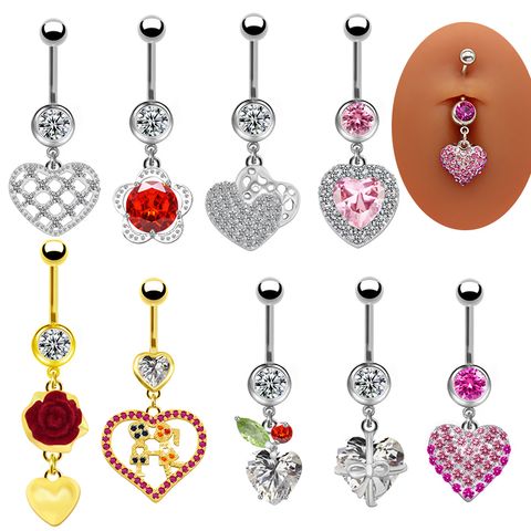 1 Piece Lip Rings Cute Retro Shiny Heart Shape Flower 316L Stainless Steel  Alloy Plating Inlay Rhinestones Glass White Gold Plated Gold Plated