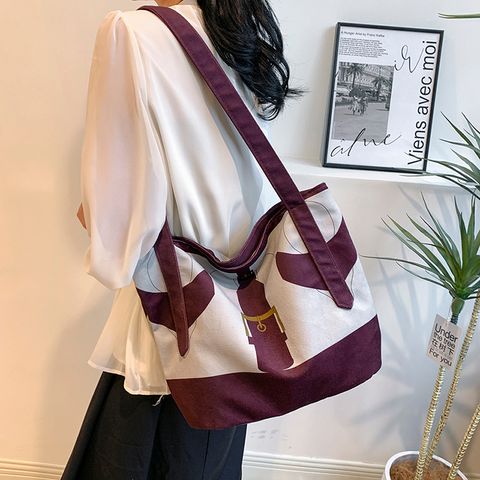 Women's Medium Canvas Color Block Classic Style Zipper Shoulder Bag