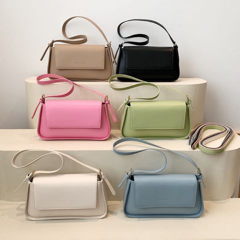 Women's Medium Pu Leather Solid Color Vintage Style Classic Style Magnetic Buckle Crossbody Bag