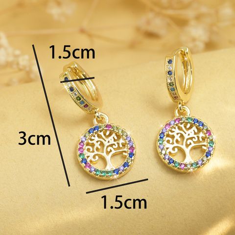 1 Pair Elegant Simple Style Cross Life Tree Plating Copper Zircon Drop Earrings