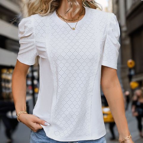 Women's T-shirt Short Sleeve T-Shirts Patchwork Texture Simple Style Solid Color