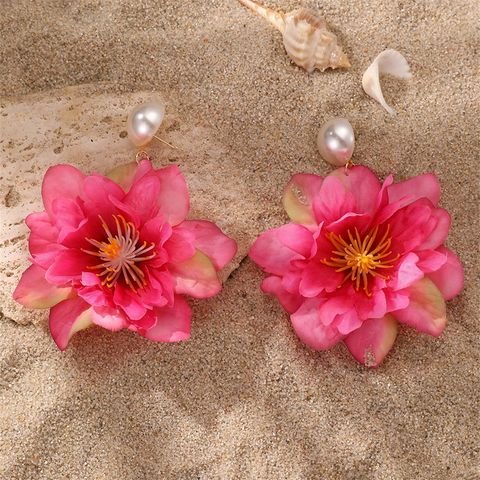 1 Pair Cute Lady Sweet Flower Cloth Drop Earrings