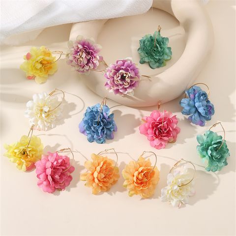 1 Pair Exaggerated Lady Flower Alloy Cloth Earrings