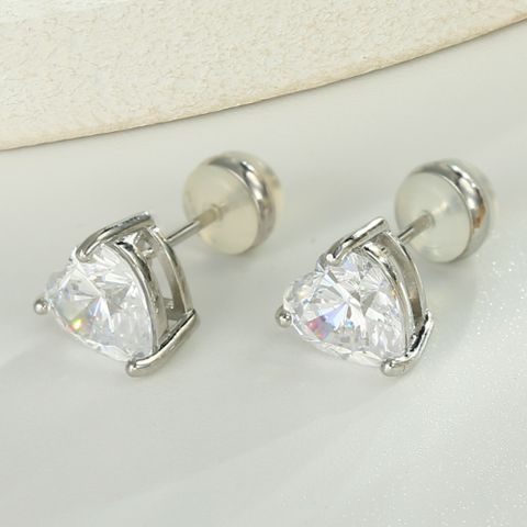 1 Pair Elegant Lady Simple Style Geometric Plating Inlay Sterling Silver Zircon Ear Studs