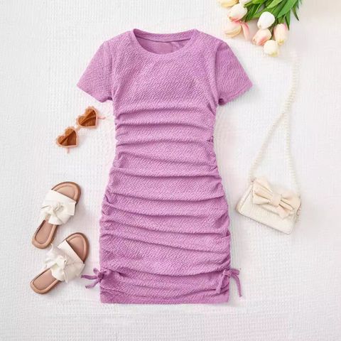 Casual Solid Color Cotton Girls Dresses