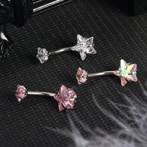 1 Piece Belly Rings Modern Style Cool Style Pentagram 304 Stainless Steel Inlay Zircon Belly Rings