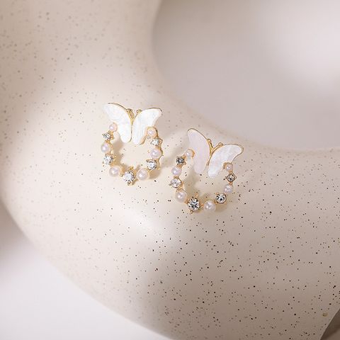 1 Pair Simple Style Classic Style Butterfly Inlay Alloy Zircon Ear Studs