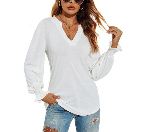Women's T-shirt Long Sleeve T-Shirts Patchwork Ruffles Simple Style Solid Color