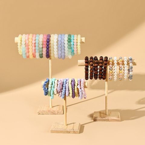 Simple Style Solid Color Solid Wood Jewelry Rack