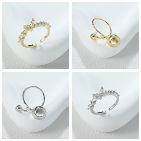 Elegant Simple Style Ball Butterfly Alloy Asymmetrical Inlay Zircon Women's Open Rings Rings
