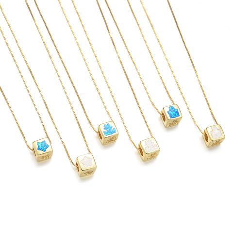 Copper 18K Gold Plated Simple Style Enamel Inlay Geometric Square Star Shell Zircon Necklace